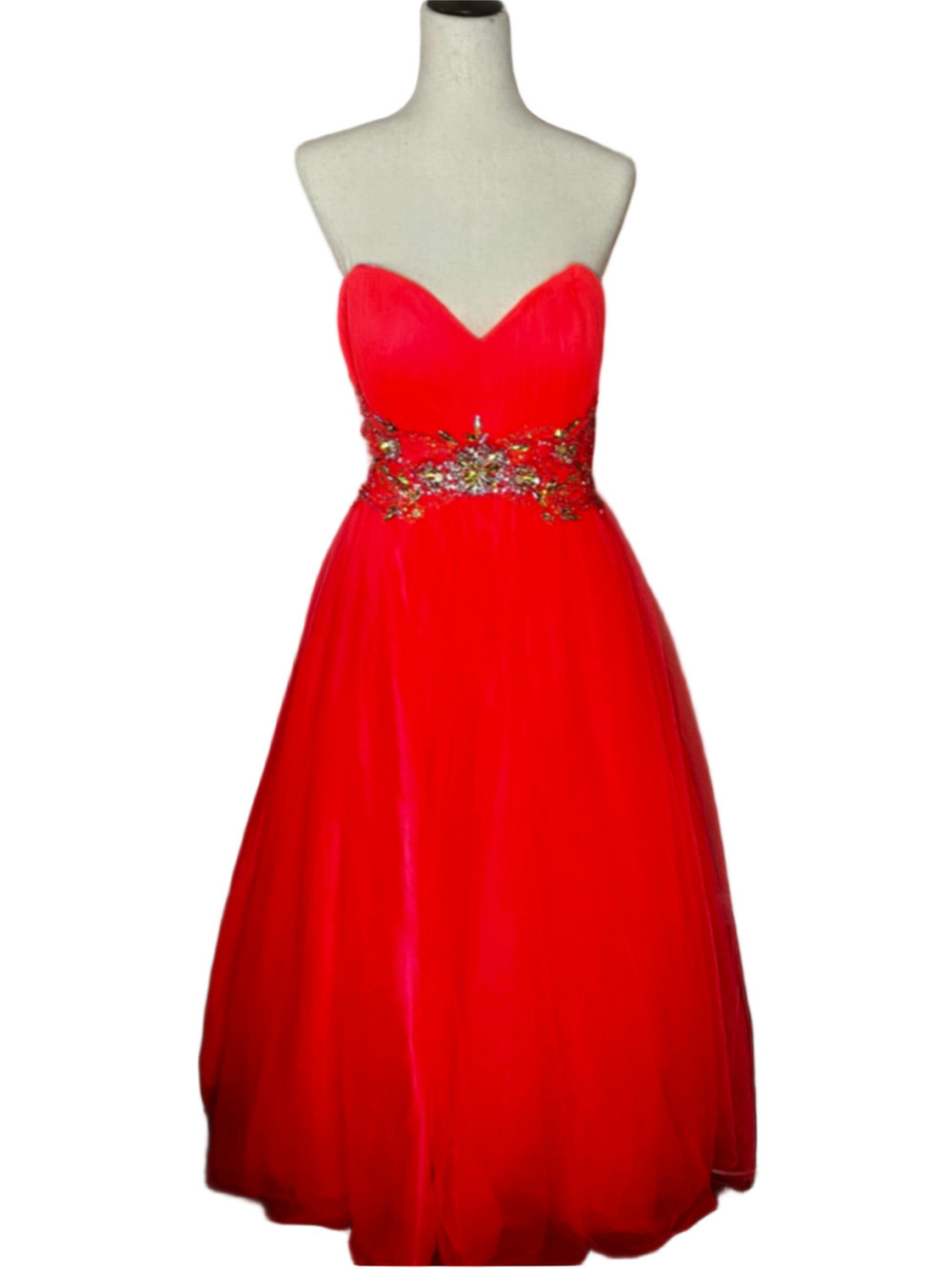Tangerine Orange Prom Dress • Strapless • Jeweled Waist • Tulle • Crinoline Line